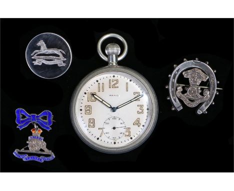 Manis military pocket watch, the signed silvered dial with luminous Arabic hours, subsidiary seconds dial, case back with the