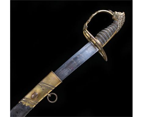 1803 pattern Infantry light company officers sword with pierced royal cipher hilt and lion mask pommel, the blade with royal 