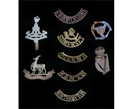 British WW1 era badges to the 18th Battalion London Regiment, Royal Warwickshire Regiment, the Princess of Wales Own Yorkshir