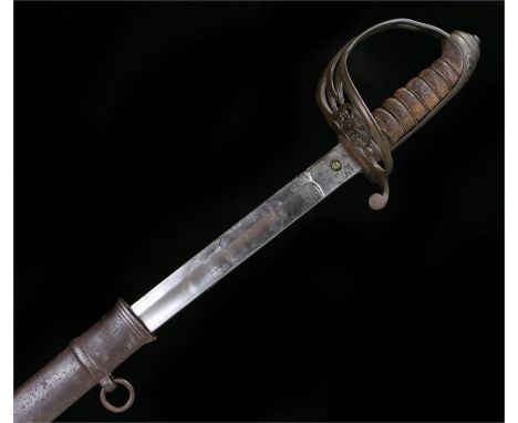 1845 pattern British infantry officer's sword, fullered blade, flat back, the hilt with VR cypher, crest to the blade, steel 