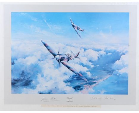 Robert Taylor a first edition print titled "Spitfire" signed by Group Captain Sir Douglas Bader CBE DSO DFC and Air Vice-Mars