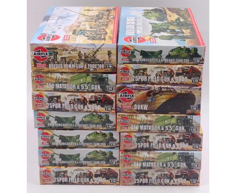 Airfix Vintage Classics 1:76 scale group of 14 plastic kits to include; AEC Matador and 5.5" Gun, 25 Pounder Field Gun and a 