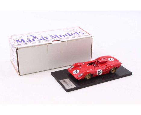 A Marsh Models 1/43 scale factory hand built model of a MM222M Ferrari 312P Spyder 1969 Le Mans Test Version race car, finish