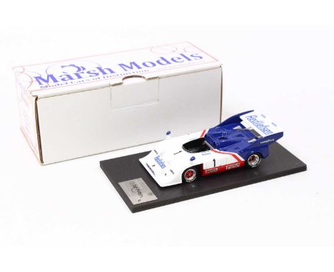 A Marsh Models No. MM243 1/43 scale factory hand built model of a Porsche 917/10 Redlefsen race car, comprising white, blue &