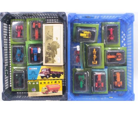 2 Trays Containing mostly Hachette Partworks Modern issue tractor diecast to include; Lamborghini DL30C, Renault D22, Massey 