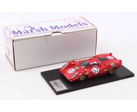 A Marsh Models 1/43 scale factory hand built model of a MM221M57 Ferrari 312P Coupe 1970 race car, finished in red with racin