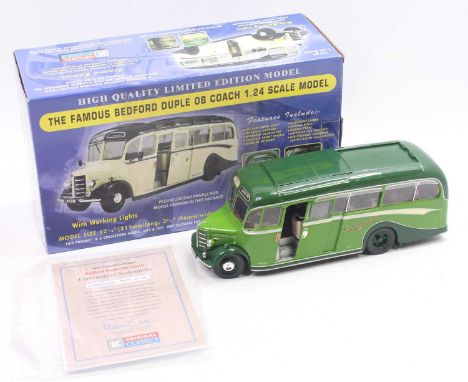 Original Classics 1/24 scale modern issue diecast Bedford Duple OB coach, in Southdown green livery, with sliding roof, numbe