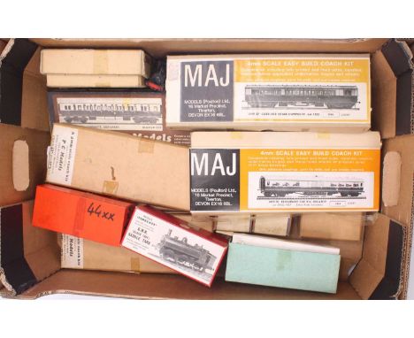 One tray containing 00 gauge unmade kits to include a partially built Wills Finecast GWR 18xx saddle tank, a partially built 