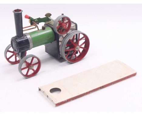 Mamod TE1 traction engine, in green, with a white roof, of the usual specification, unboxed example, missing the bunker, loos