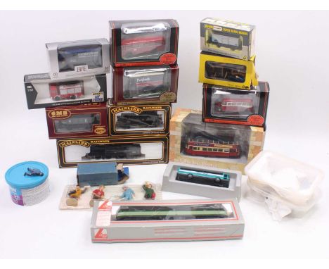 Collection of mixed 00 Gauge, G Scale Figures, diecast vehicles and accessories to include Mainline Locomotive, EFE Bus and o