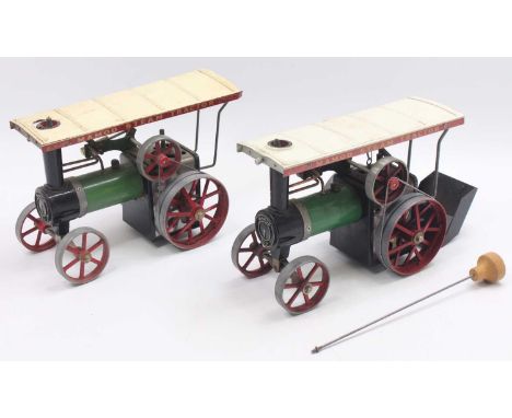 Two Mamod TE1A traction engines, of the usual specification, to include one with bunker, and burner, and drivechain, one miss