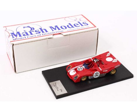 A Marsh Models No MM260 1/43 scale factory hand built model of a Ferrari 312PB Buenos Aires racecar, comprising red body with