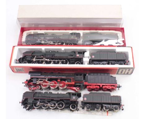Four HO gauge locos to include a Jouef 241 P loco in SNCF green livery, a Rivarossi E22 SNCF loco, in lined green, a Jouef SN