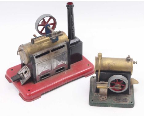 Two miniature stationary steam engines to include a Mamod Horizontal boiler engine, with chimney and burner, and a Signaling 