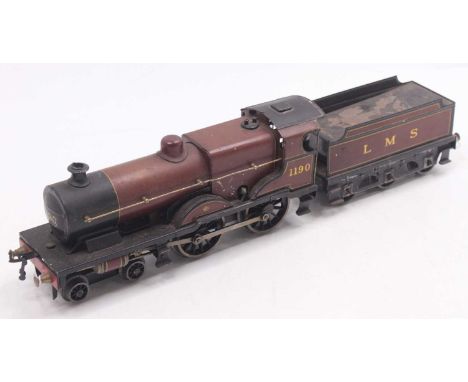 Bassett-Lowke 0 gauge 4-4-0 Standard Compound loco &amp; tender, no.1190 on cab-side, clockwork, with six-wheeled tender, in 