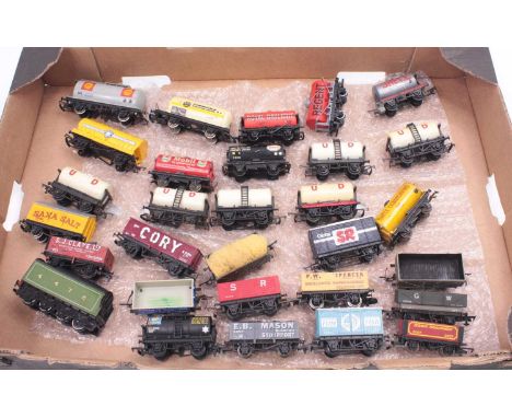 Three trays containing a quantity of Airfix kit built and various other manufactured 00 gauge wagons and rolling stock, to in