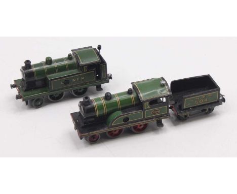 Bing Tabletop group of 2 clockwork locos to include an LNER 2-6-0 tender loco, in LNER green, no.504, together with an LNER 2