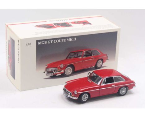Auto Art Millenium 1/18 scale modern issue diecast model of an MGB GT Coupe MKII 1969 housed in a polystyrene packed pictoria