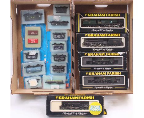A collection of Graham Farish and Peco N gauge locomotives and rolling stock, to include a Graham Farish No. 1656 BR 2-6-4 st