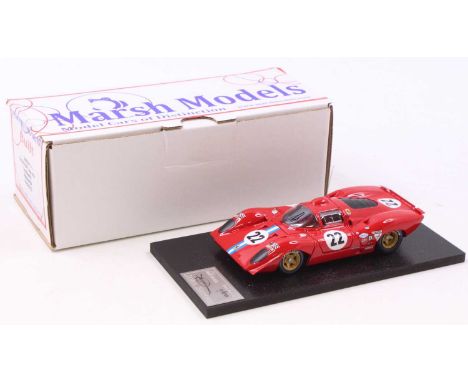 A Marsh Models 1/43 scale factory hand built model of a MM221M22 Ferrari 312P Coupe 1970 race car, finished in red with racin