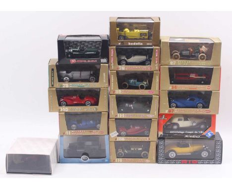 Modern Issue diecast 1/43 scale group of 17 to include; Brumm Bugatti Brescia, Oxford Austin Low Loader Taxi, Solido Delage C