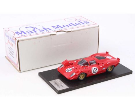 A Marsh Models 1/43 scale factory hand built model of a MM188M12 Ferrari 312P Coupe 1969 race car, finished in red with racin