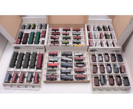 Three Warley stock boxes, total of one hundred 00 gauge wagons, all unboxed in NM condition, by various manufacturers to incl