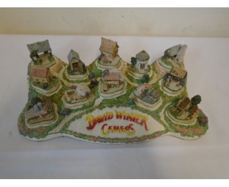 David Winter Cameos Diorama display stand with full set of 12 miniature buildings to incl Lych Gate, Brooklet Bridge, The Pri