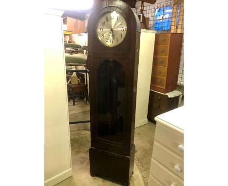 1930s Oak Deco Style Longcase Clock with 3 weights and pendulum 77 inches tall 19 wide from deceased estate 