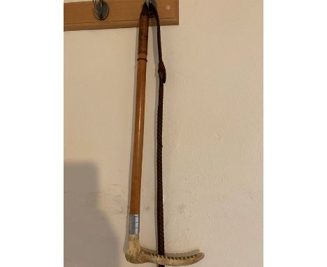 Hunting whip, Swaine Adeney, Ash/Bamboo Inscribed " United Hunts Ball Maidstone 1952 Professional Horn Blowing Competition pr