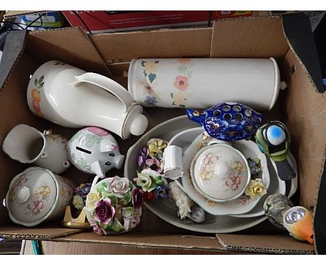 Box of assorted to include flask, china etc