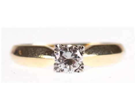   Brillant-Ring, 585er GG/WG, besetzt mit Solitär von ca. 0,35 ct, w/vsi, RG 52          
