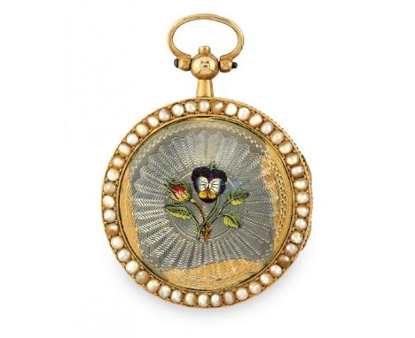 LOTTO DI DUE OROLOGI FRANCESI A CHIAVETTA IN ORO, PERIODO 1820 Casse a due corpi in oro, lunette contornate da perline, fonde