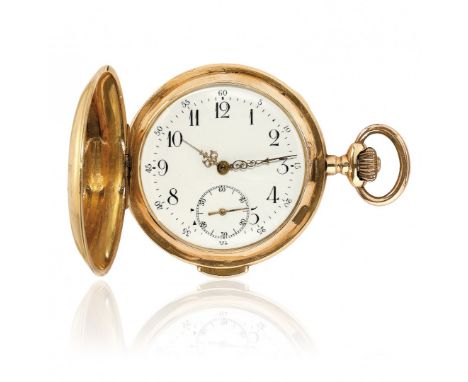 OROLOGIO DA TASCA A SAVONETTE, RIPETIZIONE A QUARTI, FIRMATO VOLTA, PERIODO 1900 Cassa a quattro corpi in oro 18K liscio, cuv