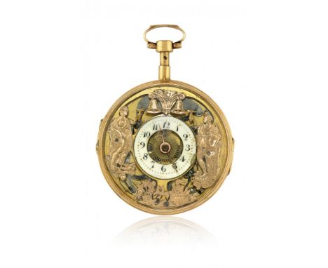 LA COLLEZIONE MARIO F. CARLEO - OROLOGIO DA TASCA FRANCESE A CHIAVETTA CON RIPETIZIONE A QUARTI E AUTOMI, PERIODO 1810 Cassa 