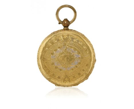 LOTTO DI DUE OROLOGI A CHIAVETTA IN ORO, PERIODO 1850 Casse in oro, rispettivamente una ribaltina decorata a guilloché e l’al