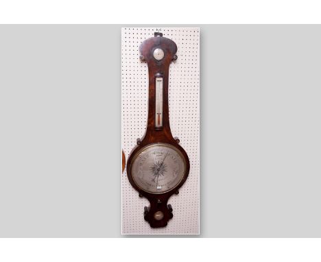 A Regency rosewood and mother of pearl banjo barometer by D Fugioli & Son, 43.5 x 14 ins (110.5 x 35.5 cms)