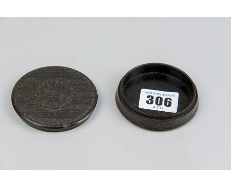 A late 19th Century circular lidded vulcanite snuff/trinket box