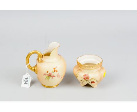 A Royal Worcester blush ground pinched jug with floral and gilt highlighted decoration and gilt decorated handle, design numb