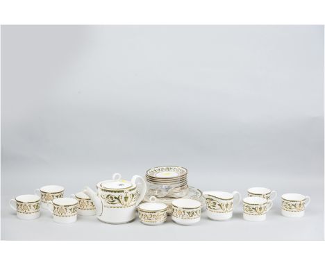 A 1969 Royal Worcester 'Windsor' pattern teaset comprising seven cups and saucers, six side plates, a medium size sugar box a