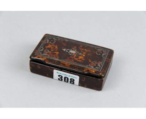An imitation tortoiseshell papier mache lidded snuff box