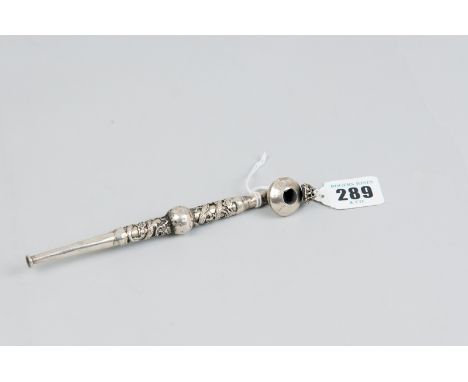 A decorative white metal, possibly Continental silver opium pipe