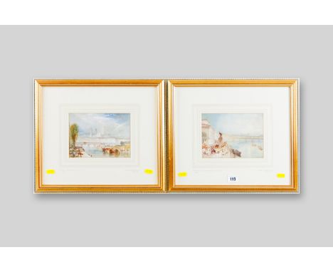 After J M W TURNER prints, a pair - River Seine, Paris view and Rouen, looking down the Seine, both 5.25 x 7 ins (13 x 18 cms