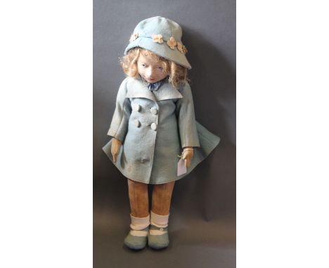 A 20th century felt doll, measuring 16ins in height, possibly a Chad Valley Princess Elizabeth child doll