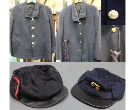2 National Rail uniforms comprising blazer, hat & tie with plastic fronted buttons inscribed "Buttons Ltd Birmingham"  