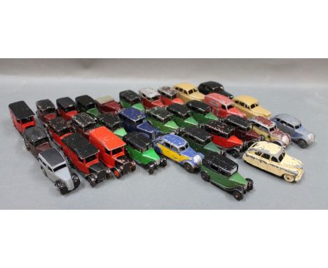 A collection of unboxed and play worn Dinky model taxis, Royal Mail vans and other cars 