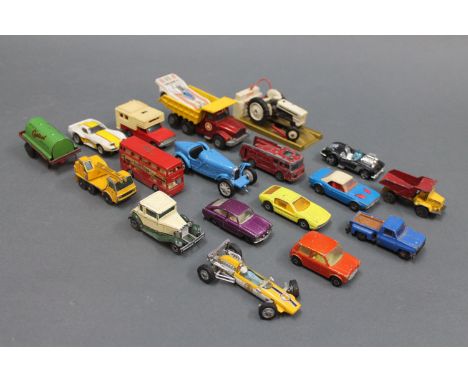 Small collection of unboxed die cast and plastic model vehicles including dinky Wakefield "Castrol" trailer flatbed 