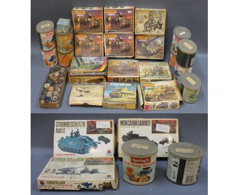 A group of 15 boxed model kits by makes including Airfix, Matchbox & Nitto together with a collection of model paints and & a