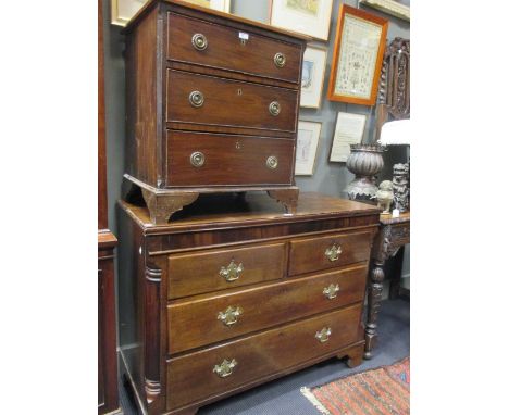 A mahogany converted commode chest of three drawers, 61cm wide; and a country oak chest of two short and two long drawers, ad