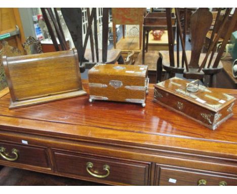 A late 19th century oak and silver plated smokers compendium, another compendium and a pipe box (3)  